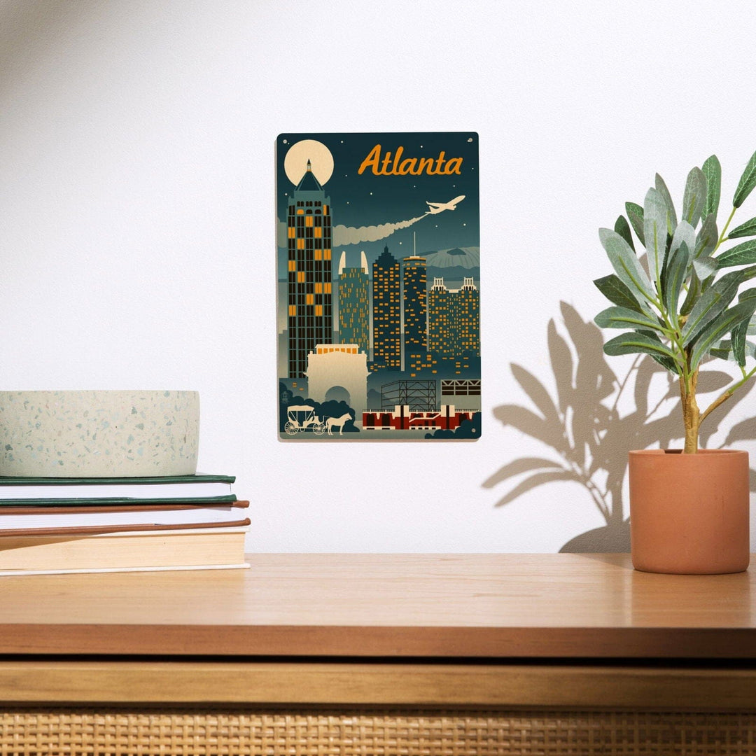 Atlanta, Georgia, Retro Skyline, Lantern Press Artwork, Wood Signs and Postcards Wood Lantern Press 