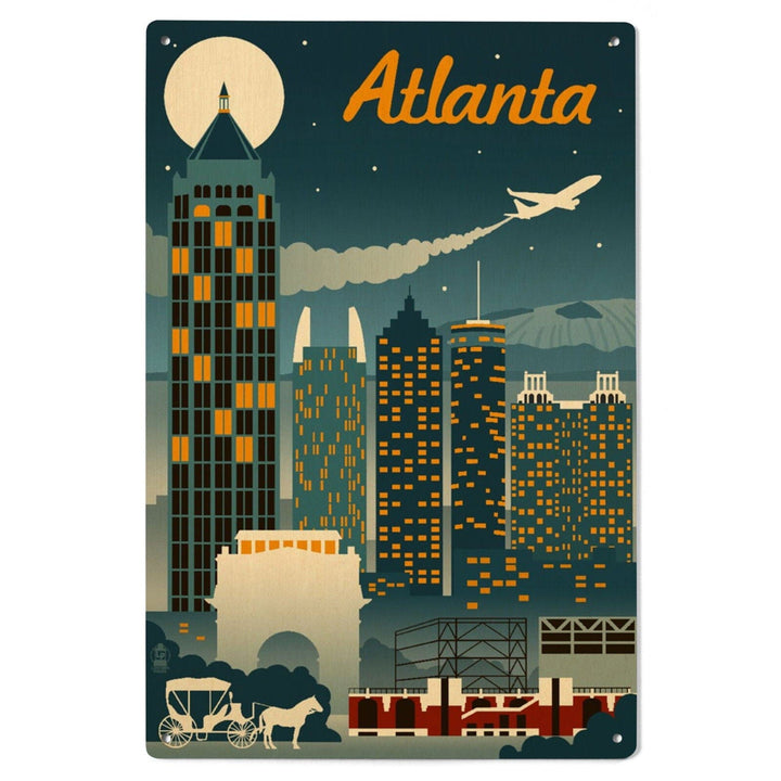 Atlanta, Georgia, Retro Skyline, Lantern Press Artwork, Wood Signs and Postcards Wood Lantern Press 