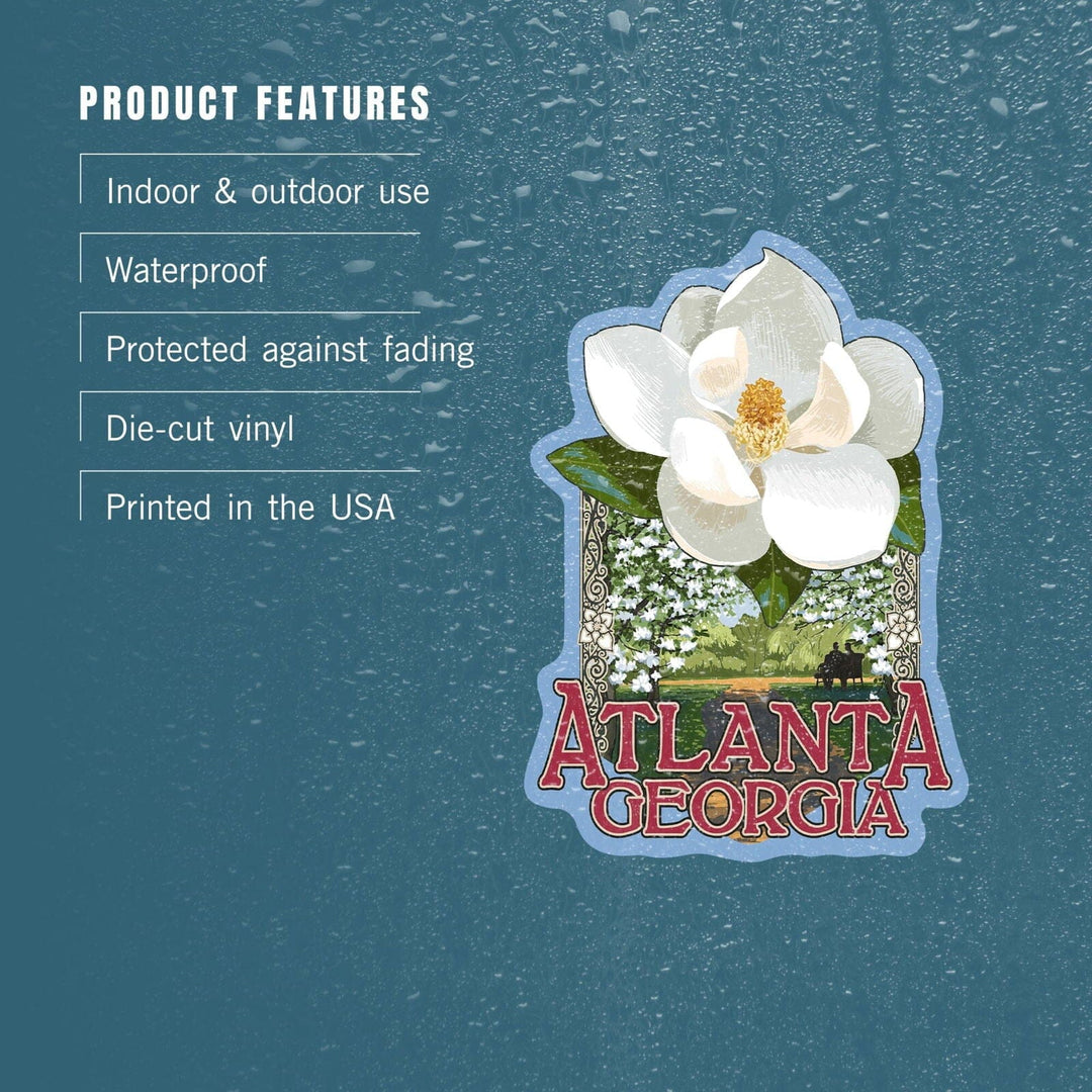 Atlanta, Georgia, Single White Magnolia, Contour, Lantern Press Artwork, Vinyl Sticker Sticker Lantern Press 