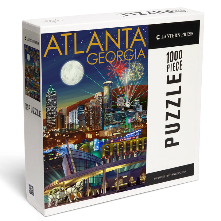 Atlanta, Georgia, Skyline at Night, Jigsaw Puzzle Puzzle Lantern Press 