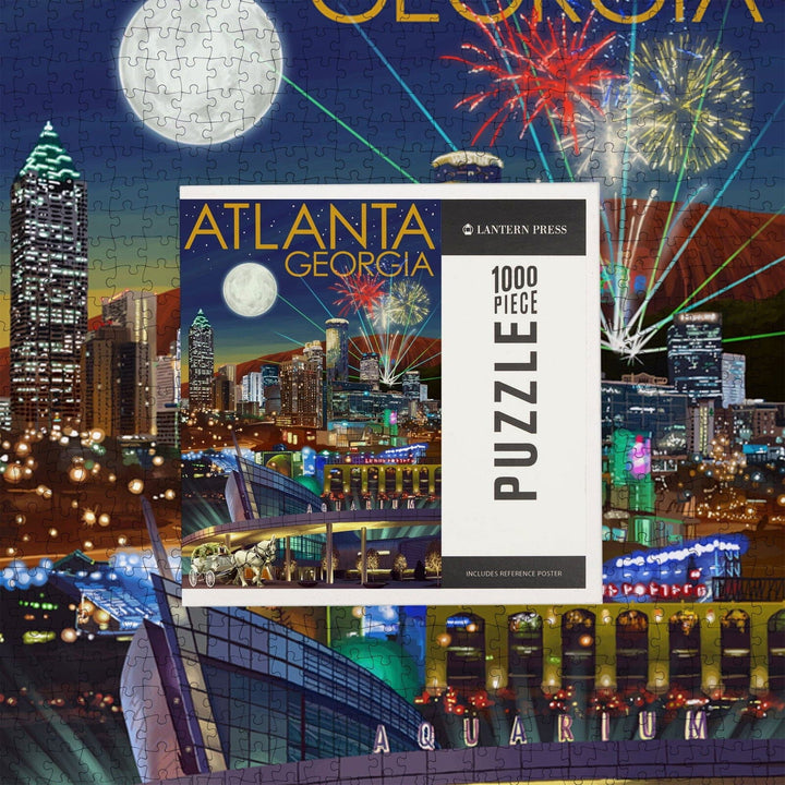 Atlanta, Georgia, Skyline at Night, Jigsaw Puzzle Puzzle Lantern Press 