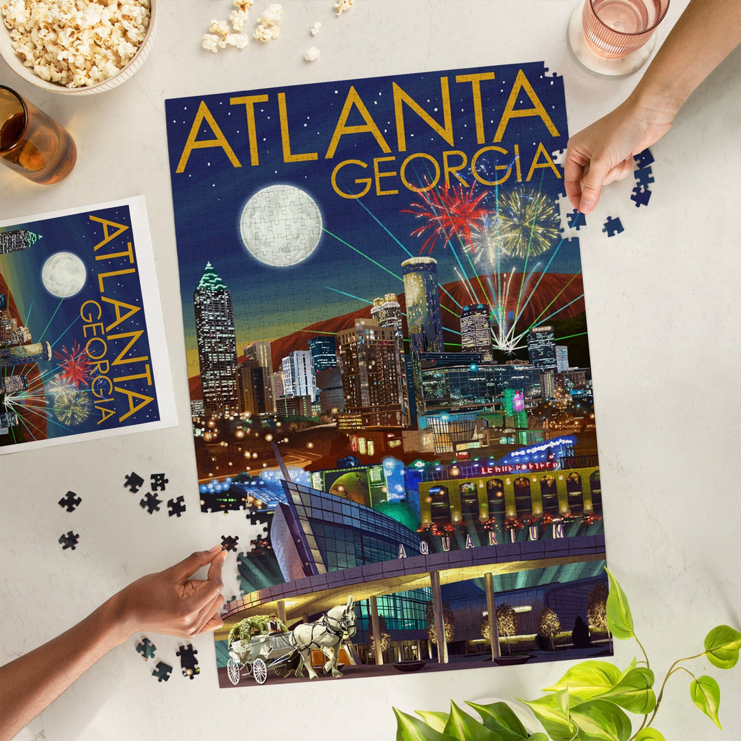 Atlanta, Georgia, Skyline at Night, Jigsaw Puzzle Puzzle Lantern Press 