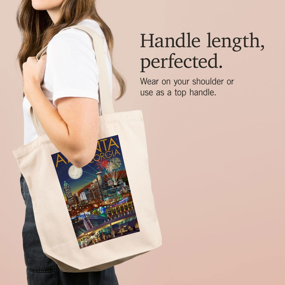 Atlanta, Georgia, Skyline at Night, Lantern Press Artwork, Tote Bag Totes Lantern Press 