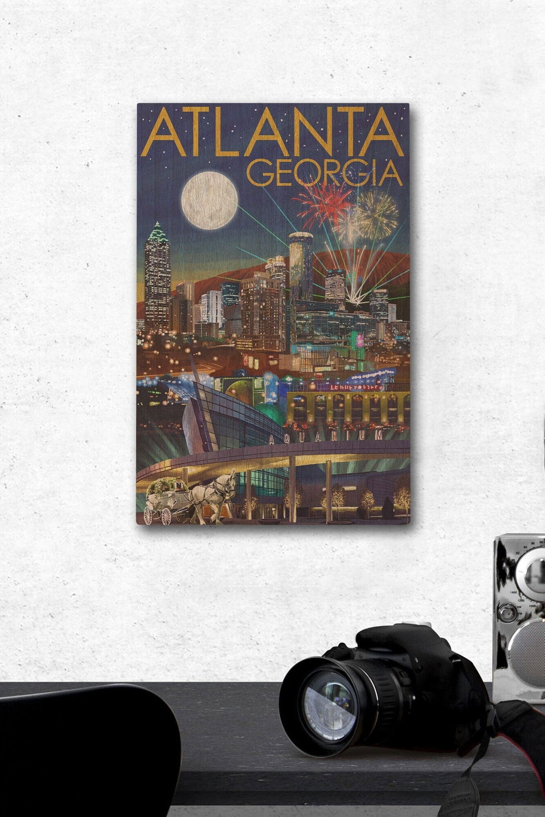 Atlanta, Georgia, Skyline at Night, Lantern Press Artwork, Wood Signs and Postcards Wood Lantern Press 12 x 18 Wood Gallery Print 