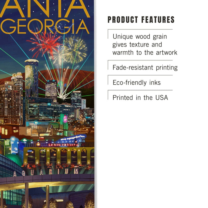 Atlanta, Georgia, Skyline at Night, Lantern Press Artwork, Wood Signs and Postcards Wood Lantern Press 