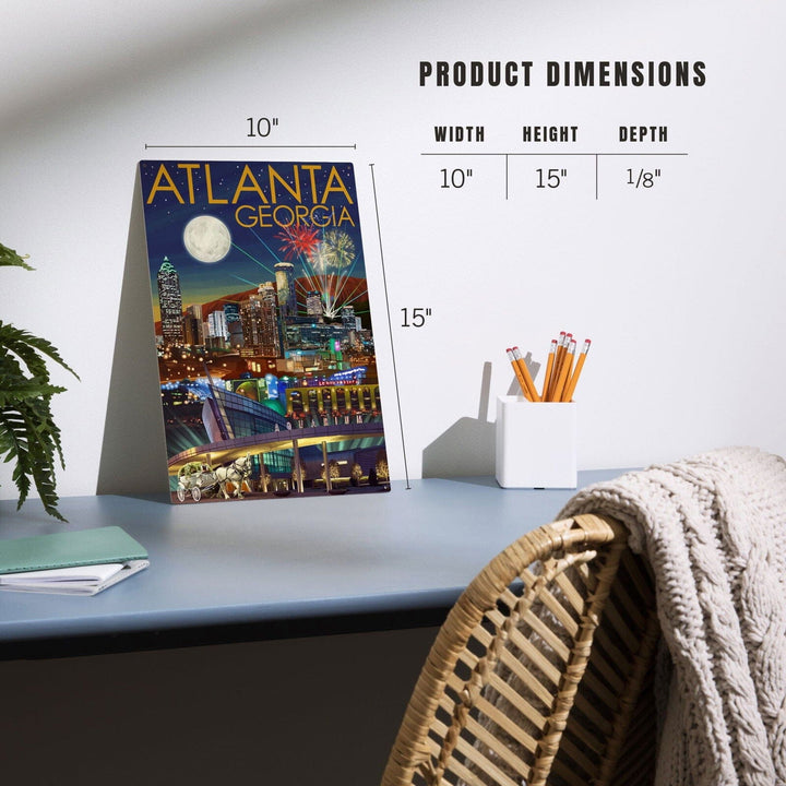 Atlanta, Georgia, Skyline at Night, Lantern Press Artwork, Wood Signs and Postcards Wood Lantern Press 