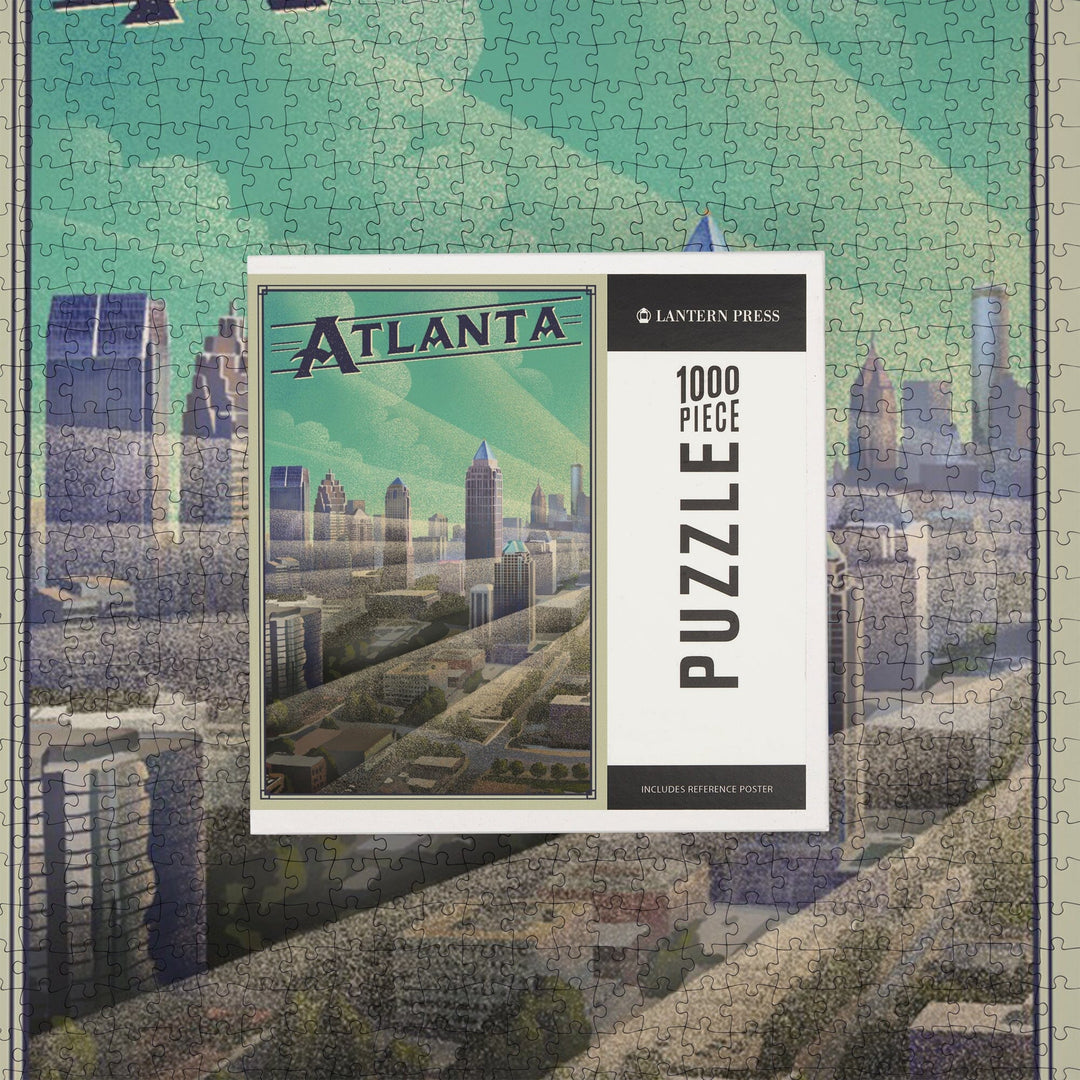 Atlanta, Georgia, Skyline, Litho, Jigsaw Puzzle Puzzle Lantern Press 