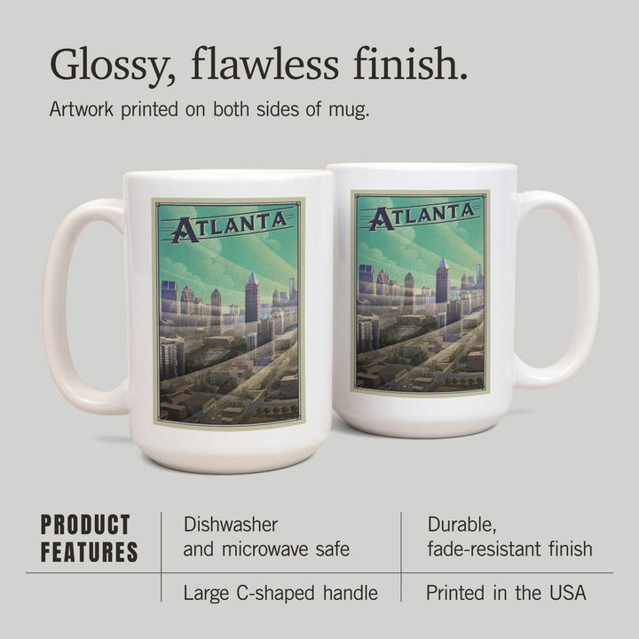 Atlanta, Georgia, Skyline, Litho, Lantern Press Artwork, Ceramic Mug Mugs Lantern Press 