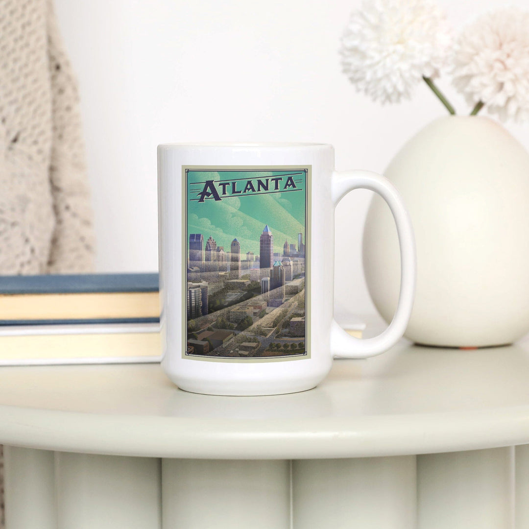 Atlanta, Georgia, Skyline, Litho, Lantern Press Artwork, Ceramic Mug Mugs Lantern Press 