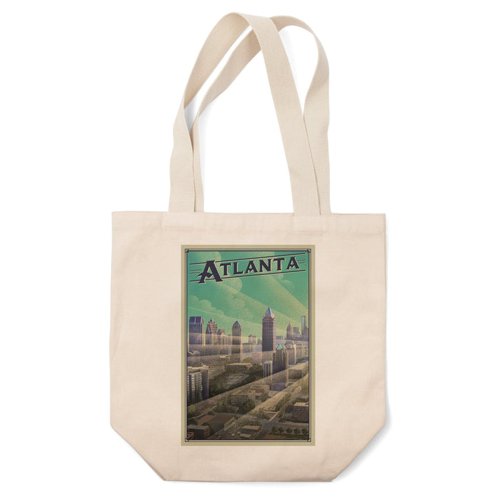 Atlanta, Georgia, Skyline, Litho, Lantern Press Artwork, Tote Bag Totes Lantern Press 