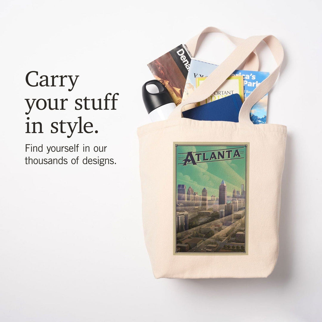 Atlanta, Georgia, Skyline, Litho, Lantern Press Artwork, Tote Bag Totes Lantern Press 