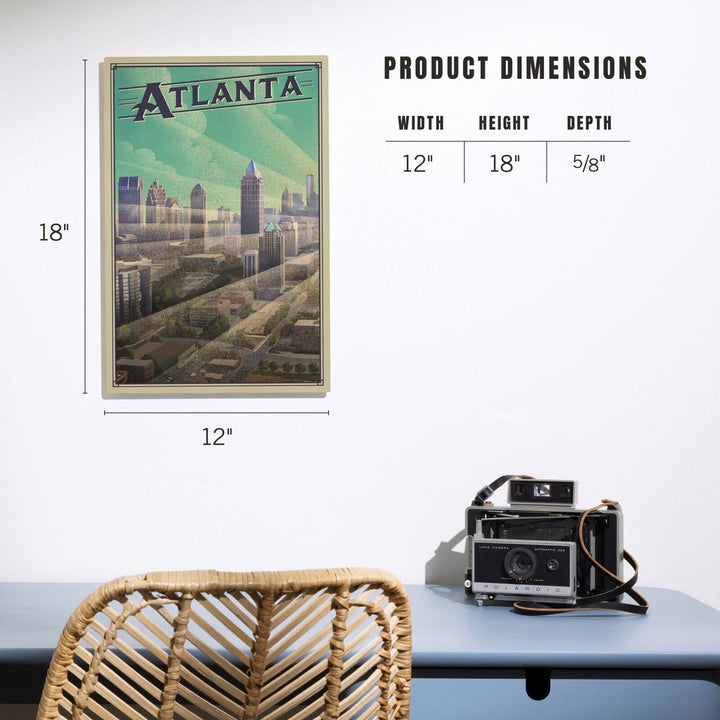 Atlanta, Georgia, Skyline, Litho, Lantern Press Artwork, Wood Signs and Postcards Wood Lantern Press 