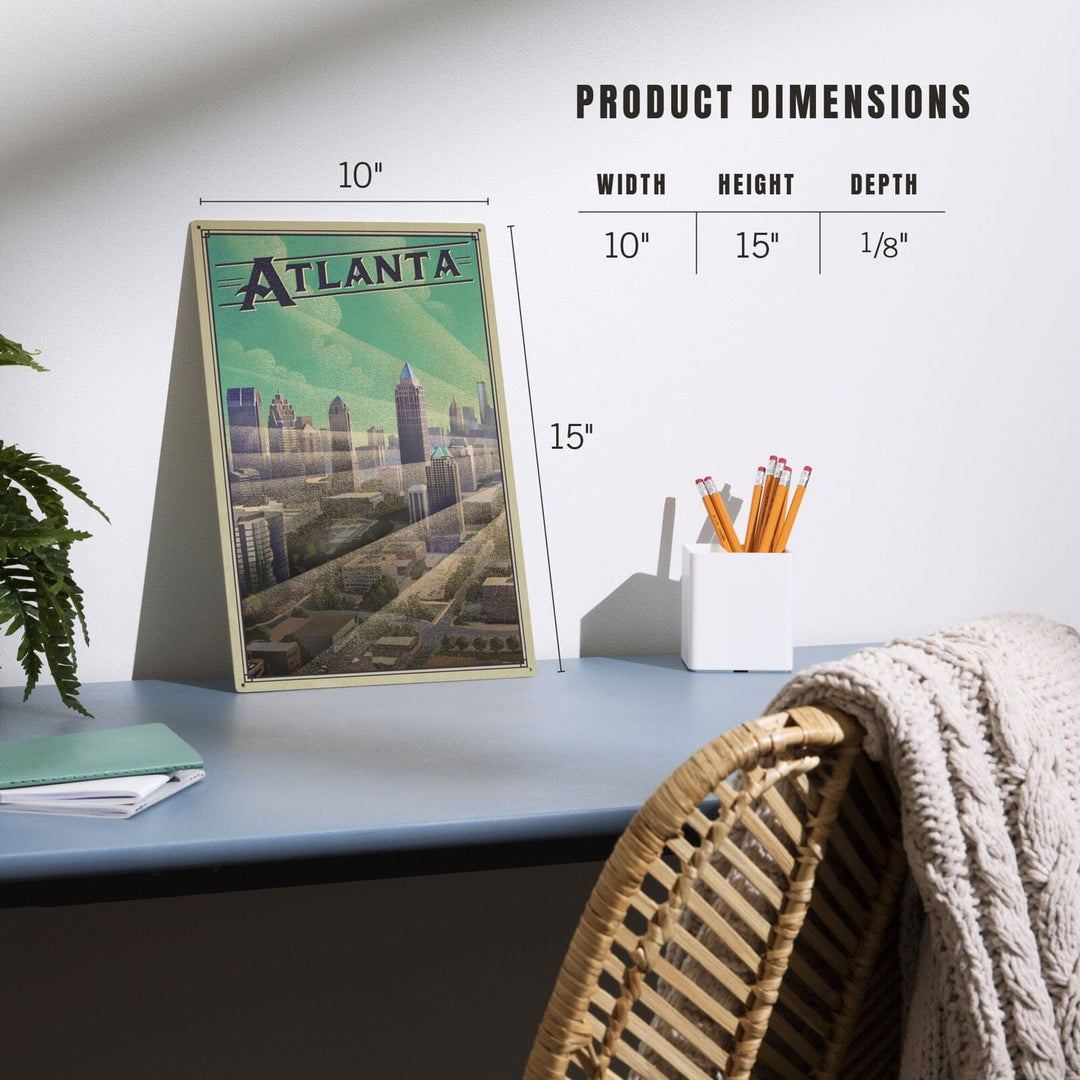 Atlanta, Georgia, Skyline, Litho, Lantern Press Artwork, Wood Signs and Postcards Wood Lantern Press 