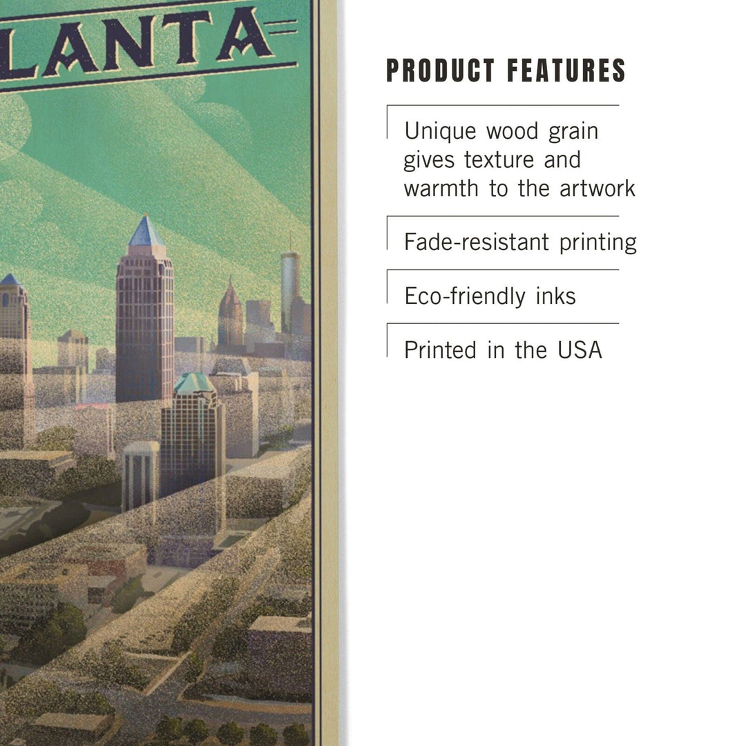 Atlanta, Georgia, Skyline, Litho, Lantern Press Artwork, Wood Signs and Postcards Wood Lantern Press 