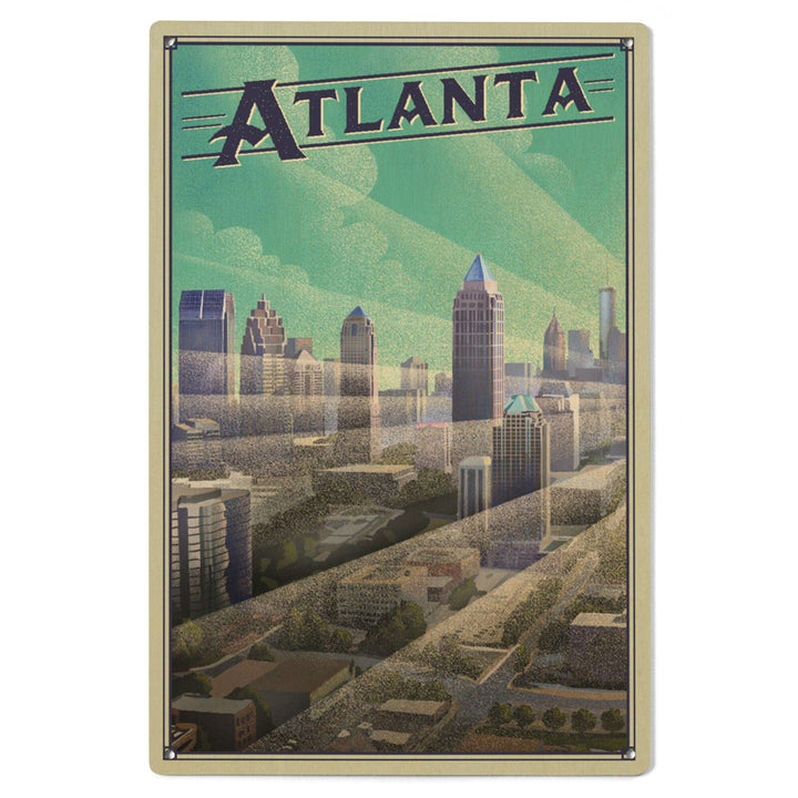 Atlanta, Georgia, Skyline, Litho, Lantern Press Artwork, Wood Signs and Postcards Wood Lantern Press 