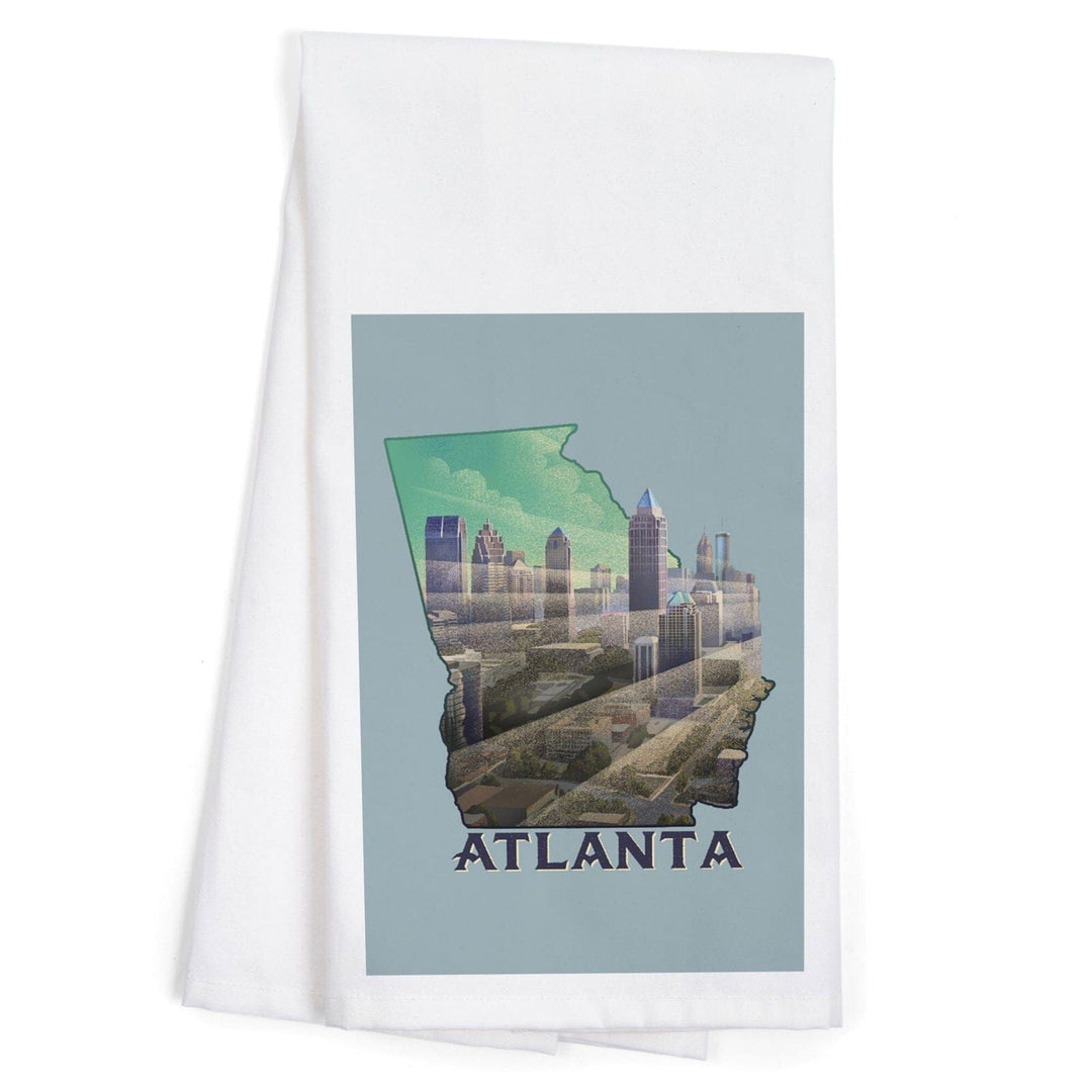 Atlanta, Georgia, Skyline, Lithograph, Contour, Organic Cotton Kitchen Tea Towels Kitchen Lantern Press 