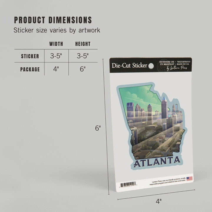 Atlanta, Georgia, Skyline, Lithograph, Contour, Vinyl Sticker Sticker Lantern Press 