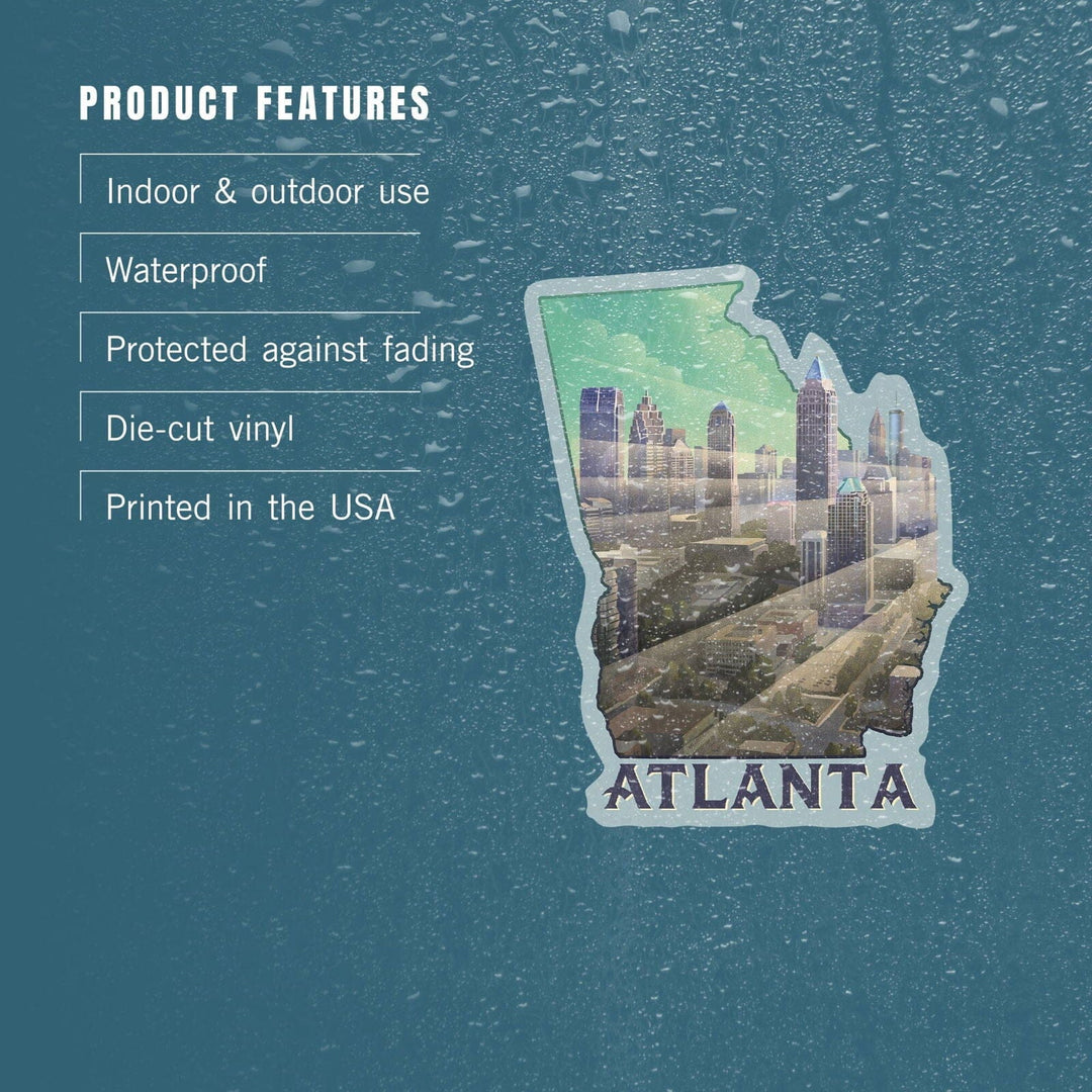 Atlanta, Georgia, Skyline, Lithograph, Contour, Vinyl Sticker Sticker Lantern Press 