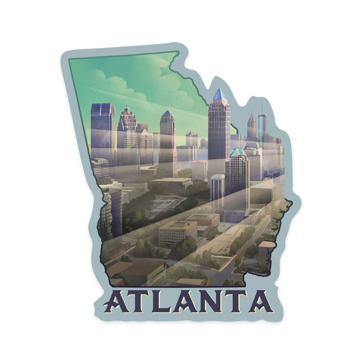 Atlanta, Georgia, Skyline, Lithograph, Contour, Vinyl Sticker Sticker Lantern Press 