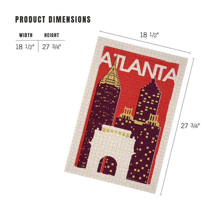 Atlanta, Georgia, Woodblock, Jigsaw Puzzle Puzzle Lantern Press 