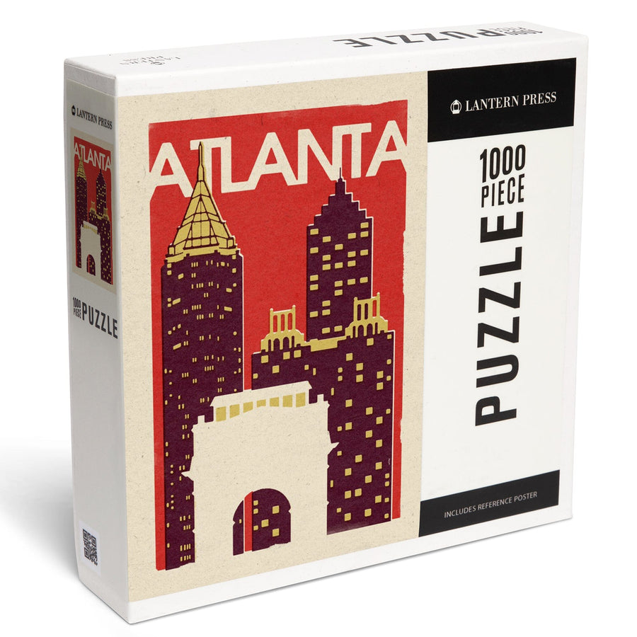 Atlanta, Georgia, Woodblock, Jigsaw Puzzle Puzzle Lantern Press 