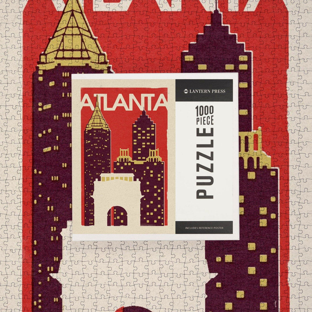 Atlanta, Georgia, Woodblock, Jigsaw Puzzle Puzzle Lantern Press 