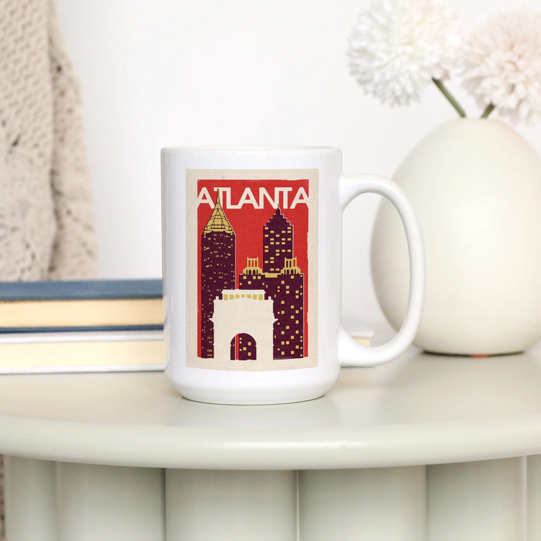 Atlanta, Georgia, Woodblock, Lantern Press Artwork, Ceramic Mug Mugs Lantern Press 