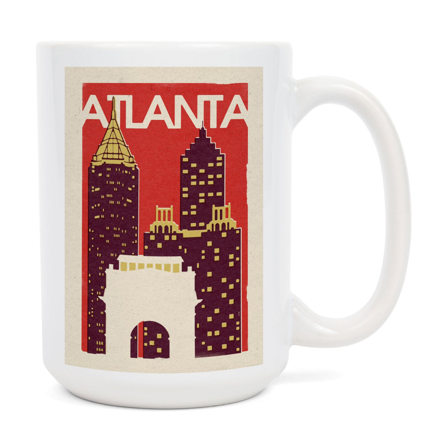 Atlanta, Georgia, Woodblock, Lantern Press Artwork, Ceramic Mug Mugs Lantern Press 
