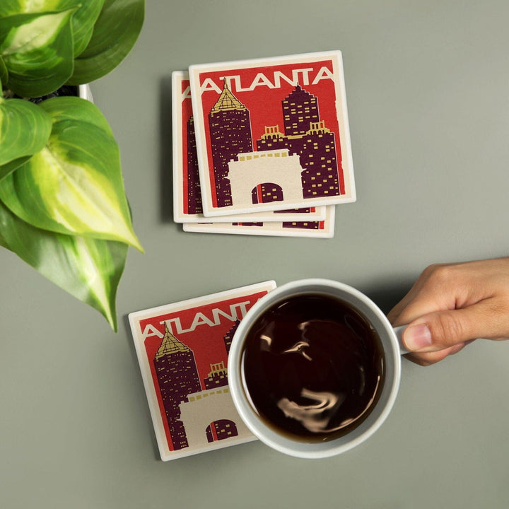 Atlanta, Georgia, Woodblock, Lantern Press Artwork, Coaster Set Coasters Lantern Press 