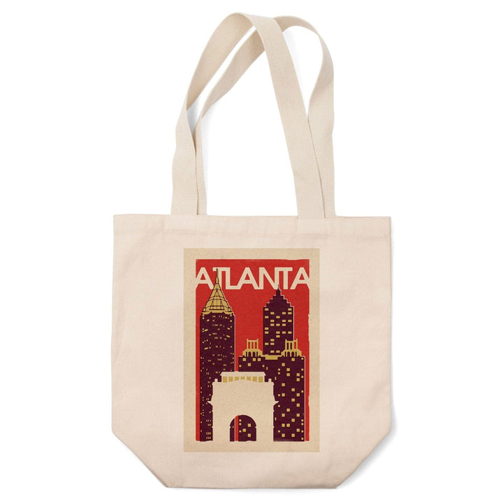 Atlanta, Georgia, Woodblock, Lantern Press Artwork, Tote Bag Totes Lantern Press 