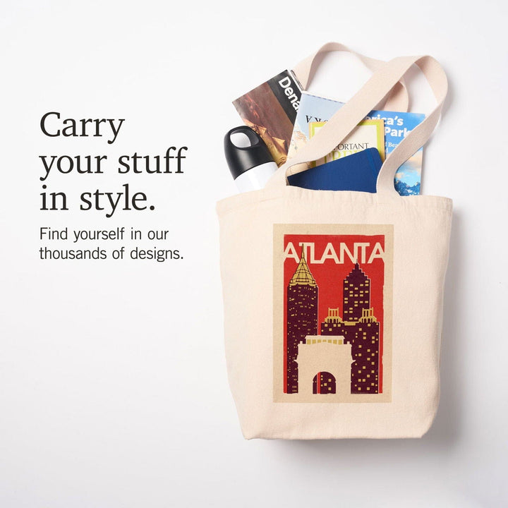 Atlanta, Georgia, Woodblock, Lantern Press Artwork, Tote Bag Totes Lantern Press 