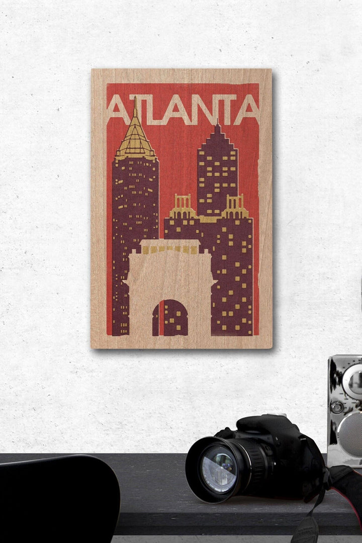 Atlanta, Georgia, Woodblock, Lantern Press Artwork, Wood Signs and Postcards Wood Lantern Press 