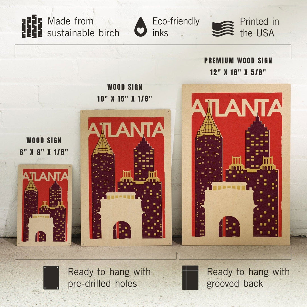 Atlanta, Georgia, Woodblock, Lantern Press Artwork, Wood Signs and Postcards Wood Lantern Press 