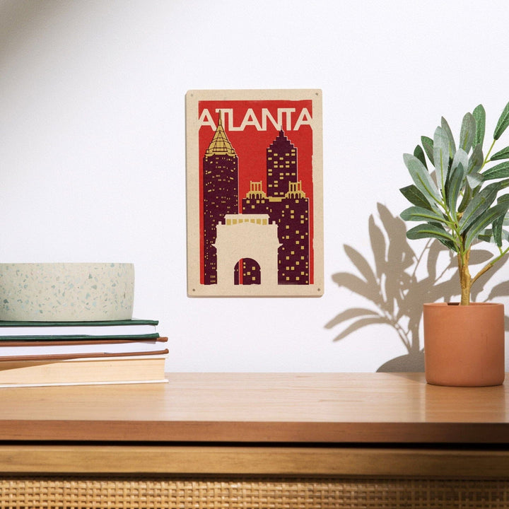 Atlanta, Georgia, Woodblock, Lantern Press Artwork, Wood Signs and Postcards Wood Lantern Press 