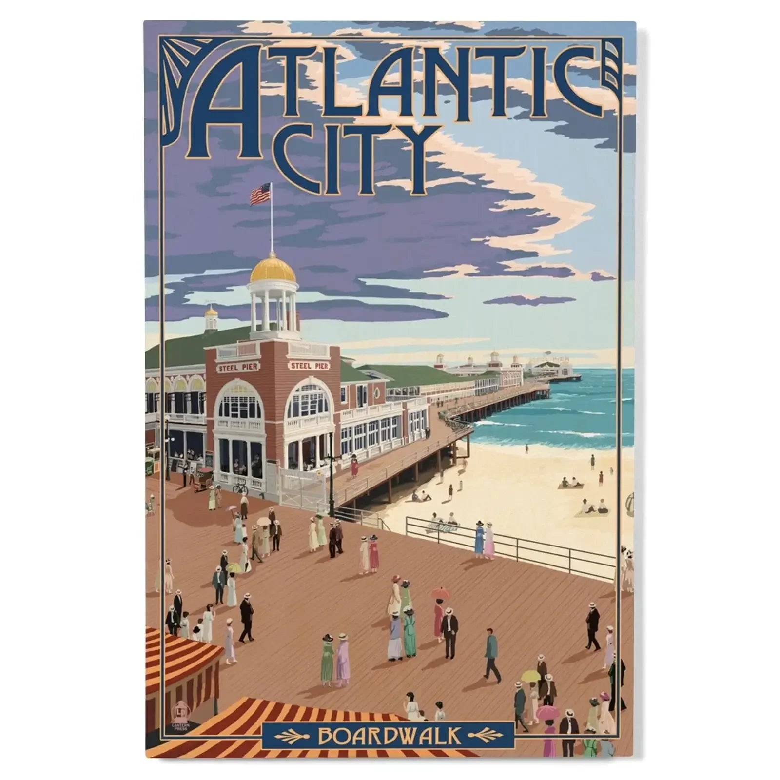 Atlantic City, New Jersey, Boardwalk, Lantern Press Artwork wood