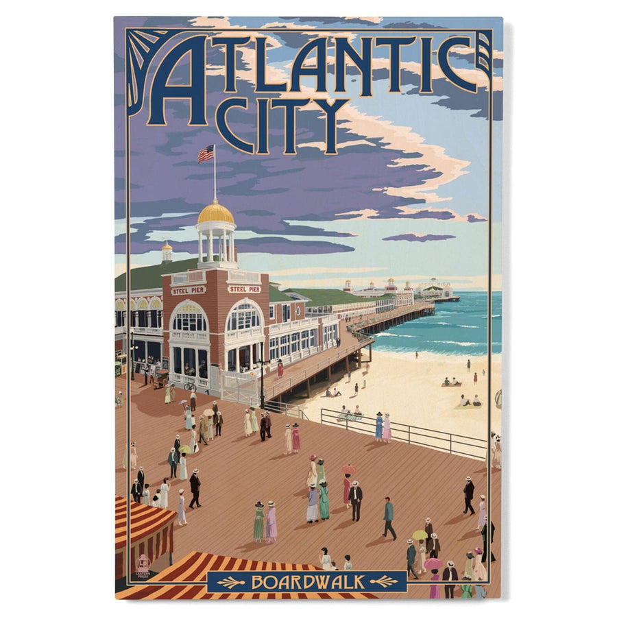 Atlantic City, New Jersey, Boardwalk, Lantern Press Artwork, Wood Signs and Postcards Wood Lantern Press 