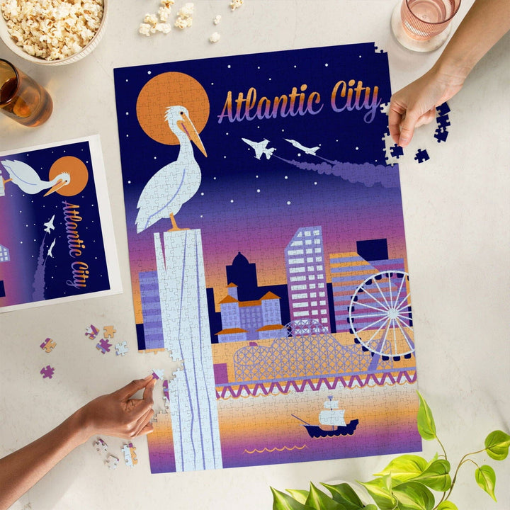 Atlantic City, New Jersey, Retro Skyline Chromatic Series, Jigsaw Puzzle Puzzle Lantern Press 