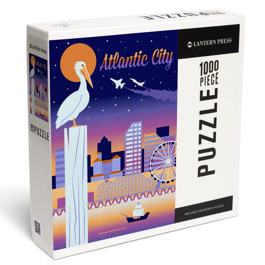 Atlantic City, New Jersey, Retro Skyline Chromatic Series, Jigsaw Puzzle Puzzle Lantern Press 