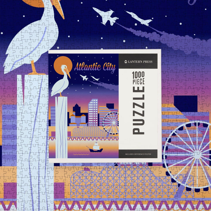 Atlantic City, New Jersey, Retro Skyline Chromatic Series, Jigsaw Puzzle Puzzle Lantern Press 