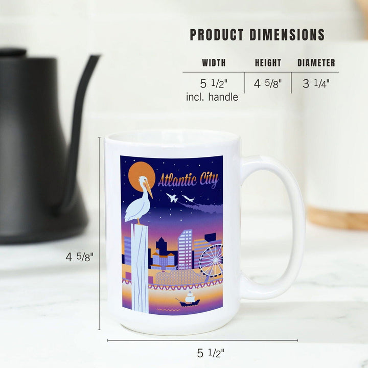 Atlantic City, New Jersey, Retro Skyline Chromatic Series, Lantern Press Artwork, Ceramic Mug Mugs Lantern Press 
