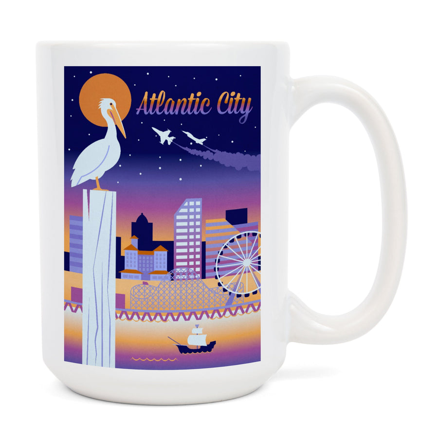 Atlantic City, New Jersey, Retro Skyline Chromatic Series, Lantern Press Artwork, Ceramic Mug Mugs Lantern Press 