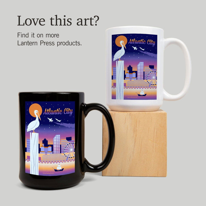 Atlantic City, New Jersey, Retro Skyline Chromatic Series, Lantern Press Artwork, Ceramic Mug Mugs Lantern Press 