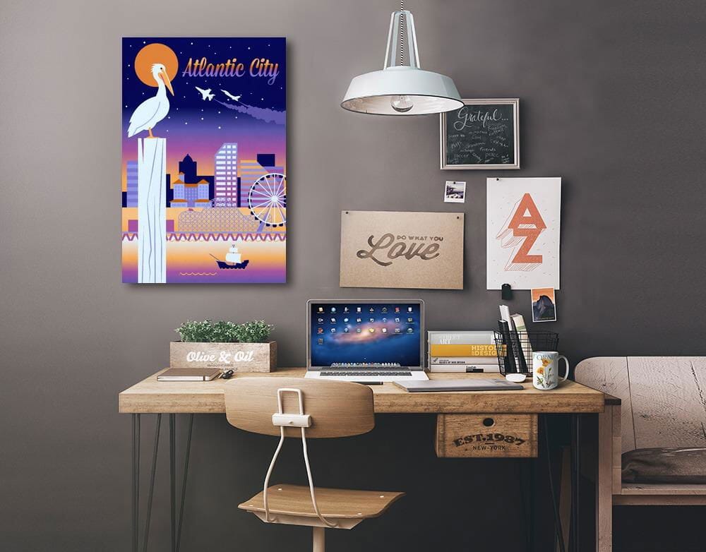 Atlantic City, New Jersey, Retro Skyline Chromatic Series, Lantern Press Artwork, Stretched Canvas Canvas Lantern Press 