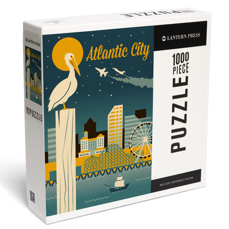 Atlantic City, New Jersey, Retro Skyline Classic Series, Jigsaw Puzzle Puzzle Lantern Press 