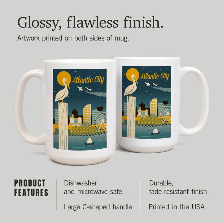 Atlantic City, New Jersey, Retro Skyline Classic Series, Lantern Press Artwork, Ceramic Mug Mugs Lantern Press 