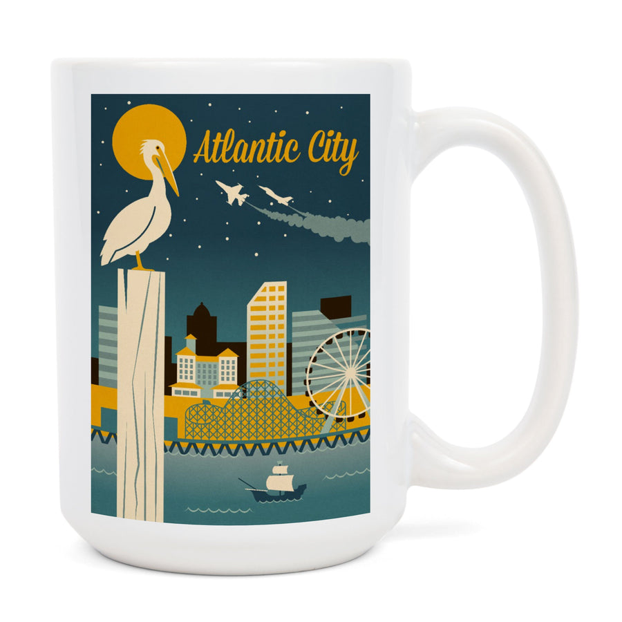 Atlantic City, New Jersey, Retro Skyline Classic Series, Lantern Press Artwork, Ceramic Mug Mugs Lantern Press 