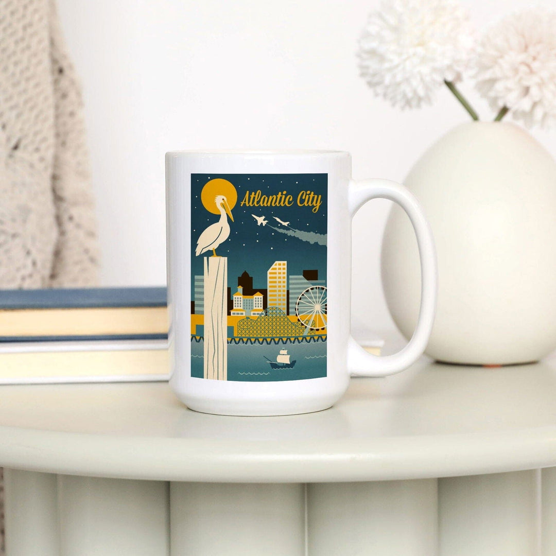 Atlantic City, New Jersey, Retro Skyline Classic Series, Lantern Press Artwork, Ceramic Mug Mugs Lantern Press 