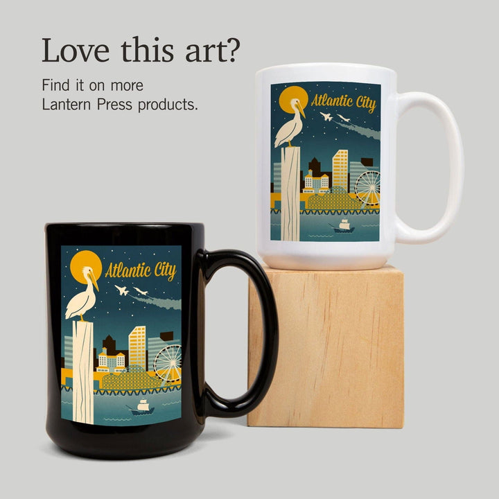 Atlantic City, New Jersey, Retro Skyline Classic Series, Lantern Press Artwork, Ceramic Mug Mugs Lantern Press 