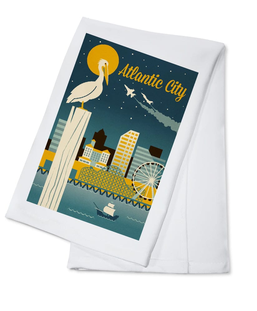 Atlantic City, New Jersey, Retro Skyline Classic Series, Lantern Press Artwork, Towels and Aprons Kitchen Lantern Press 