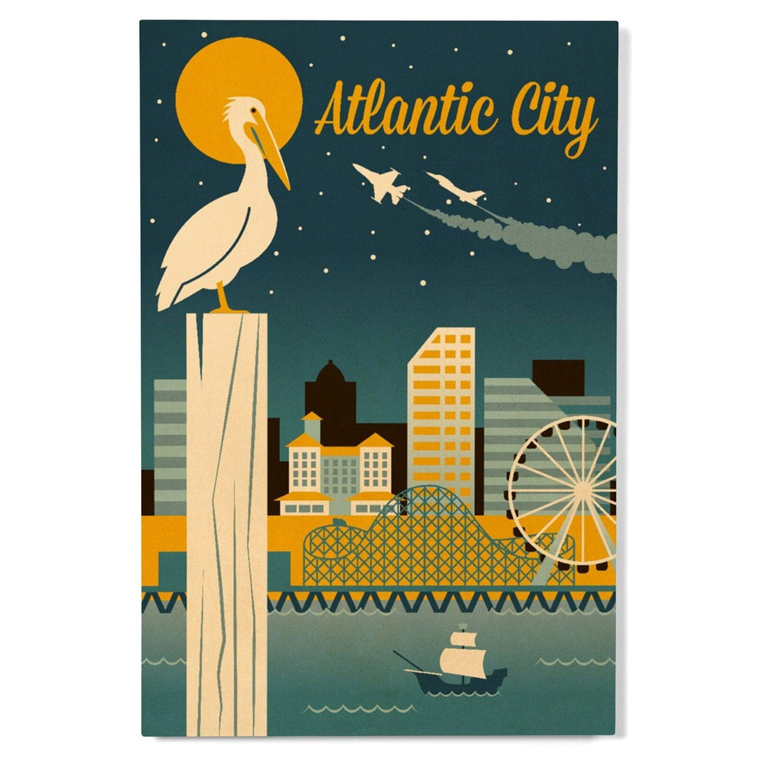 Atlantic City, New Jersey, Retro Skyline Classic Series, Lantern Press Artwork, Wood Signs and Postcards Wood Lantern Press 